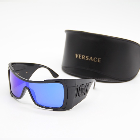 NEW VE4451 GB1/55 BLACK BLUE OVERSIZED SHIELD SUNGLASSES VERSACE MOD 4451 - Picture 2 of 10